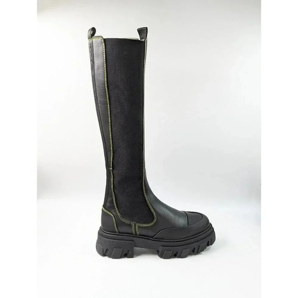 Ganni Women's Black Leather Knee High Chelsea Boots Size 35 EU (MSRP $595) - Picture 2 of 12